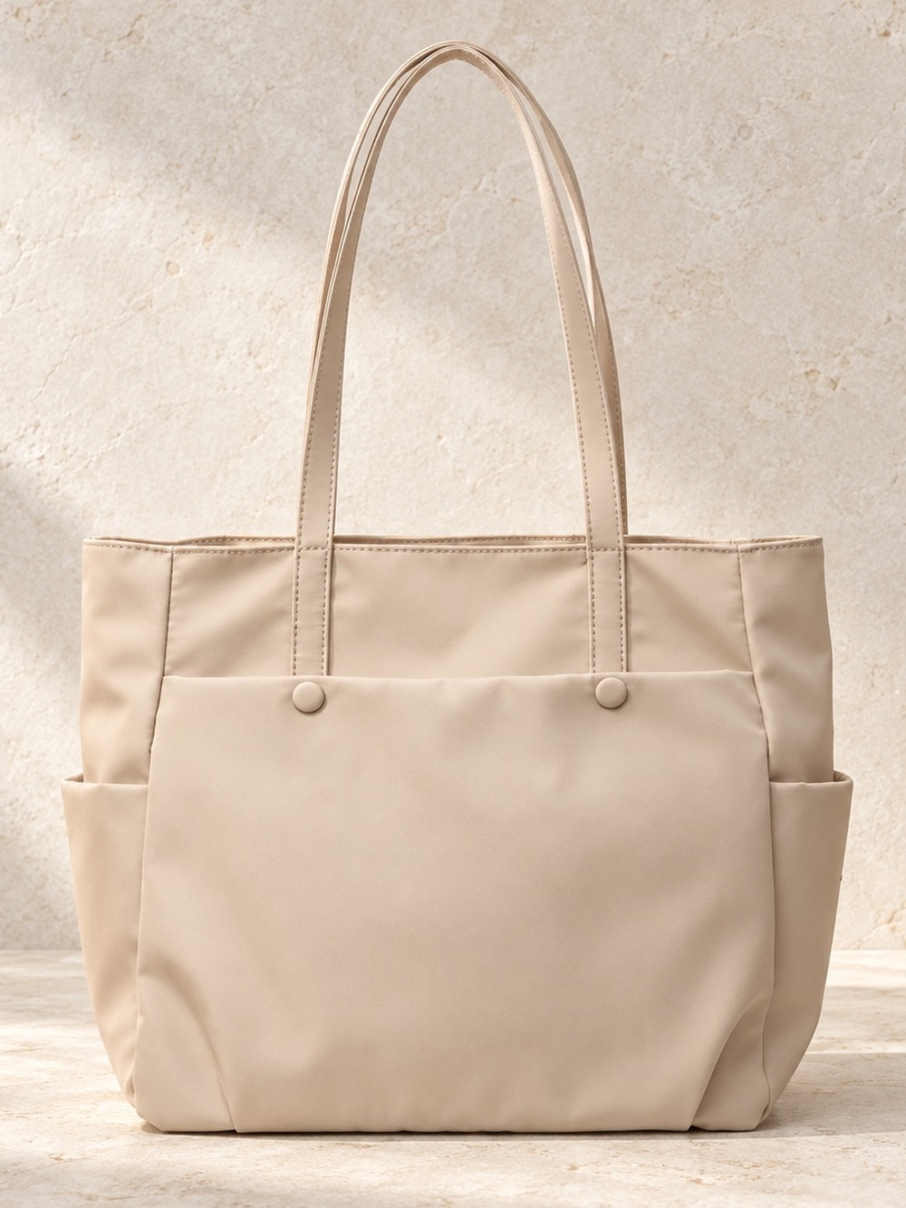 Neutral Beige Everyday Tote with Front Pocket
